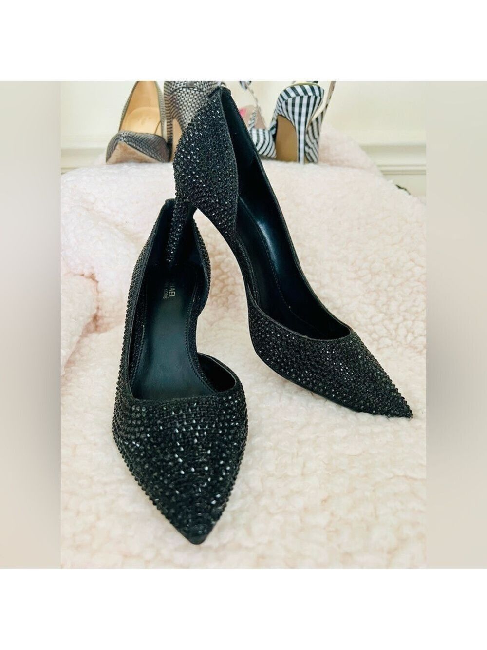 Michael Kors Dorothy Flex D'Orsay Glitter Chain Mesh Heels Black